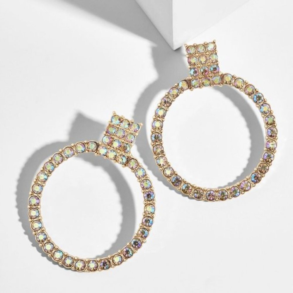 💎 Baublebar Iridescent Crystal Doorknocker Round Circle Statement Earrings